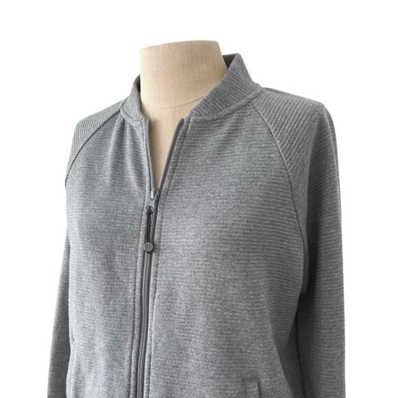Gaiam Mercer Bomber Grey Zip Up Ribbed Sweatshirt Size S Workout Yoga - Picture 3 of 7